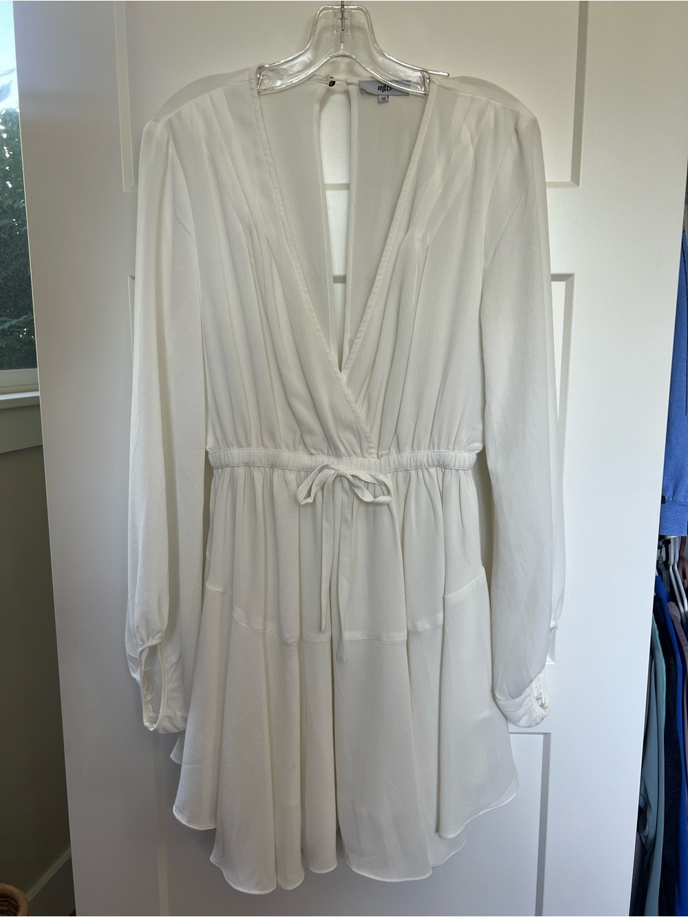 White Long-Sleeve V-Neck Whimsical Dress
